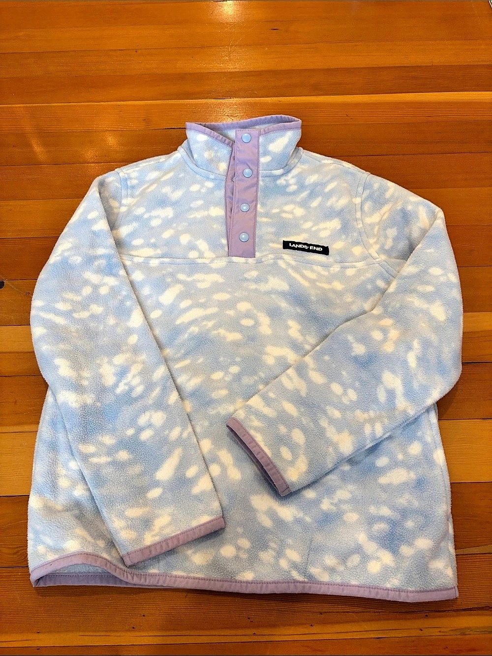 Lands' End Anyweather Fleece Snap Neck Pullover Blue & Purple kids Medium (8)